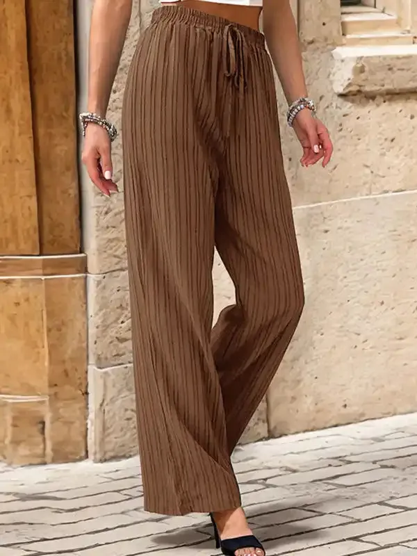 Women’s New Casual Pleated Textured Elastic Straight Pants