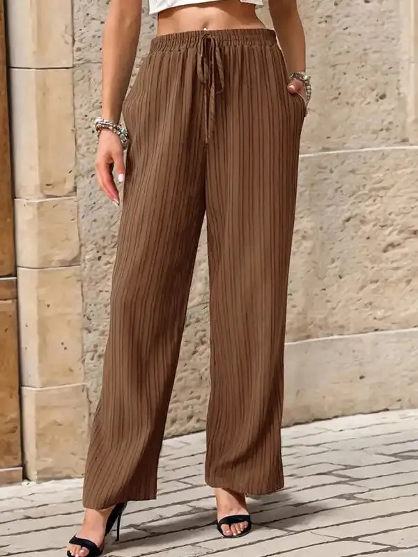 Women’s New Casual Pleated Textured Elastic Straight Pants