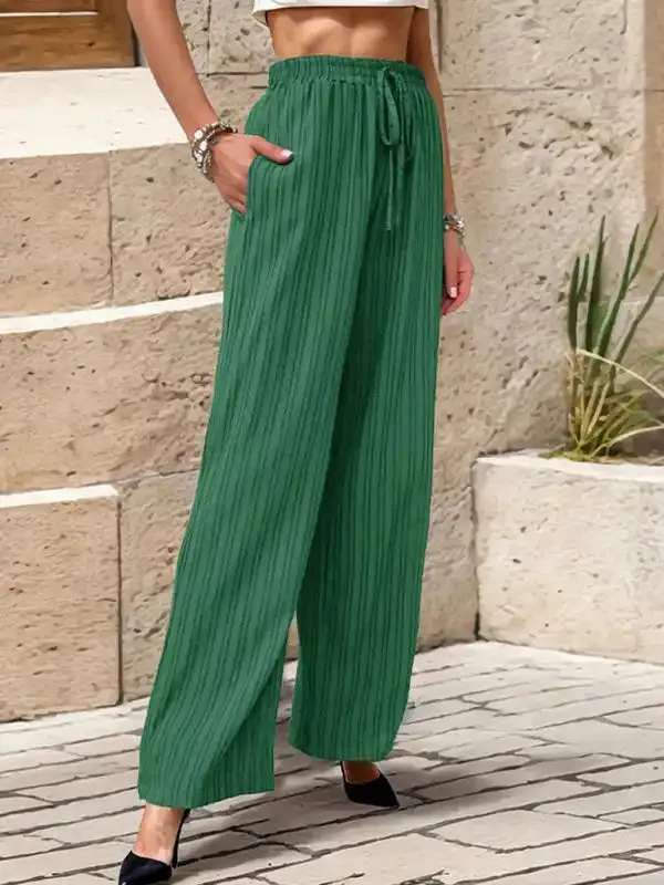 Women’s New Casual Pleated Textured Elastic Straight Pants