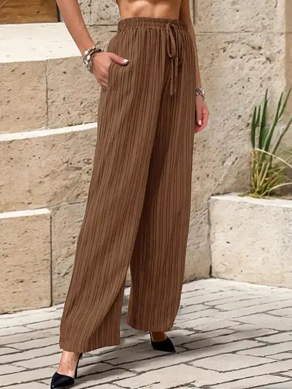 Women’s New Casual Pleated Textured Elastic Straight Pants