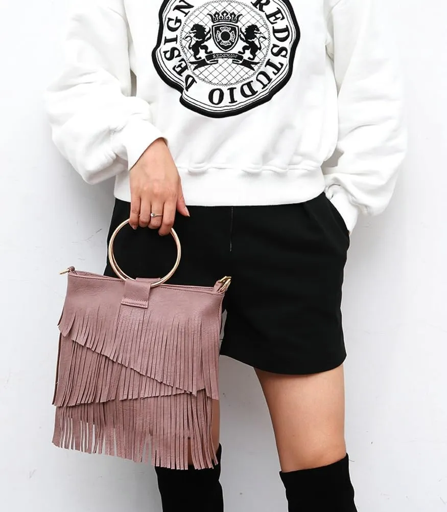 Women's PU Leather Crossbody Shoulder Bag Fringe Purse Tassel Vintage Small Tote Handbag Messenger Bag Satchels