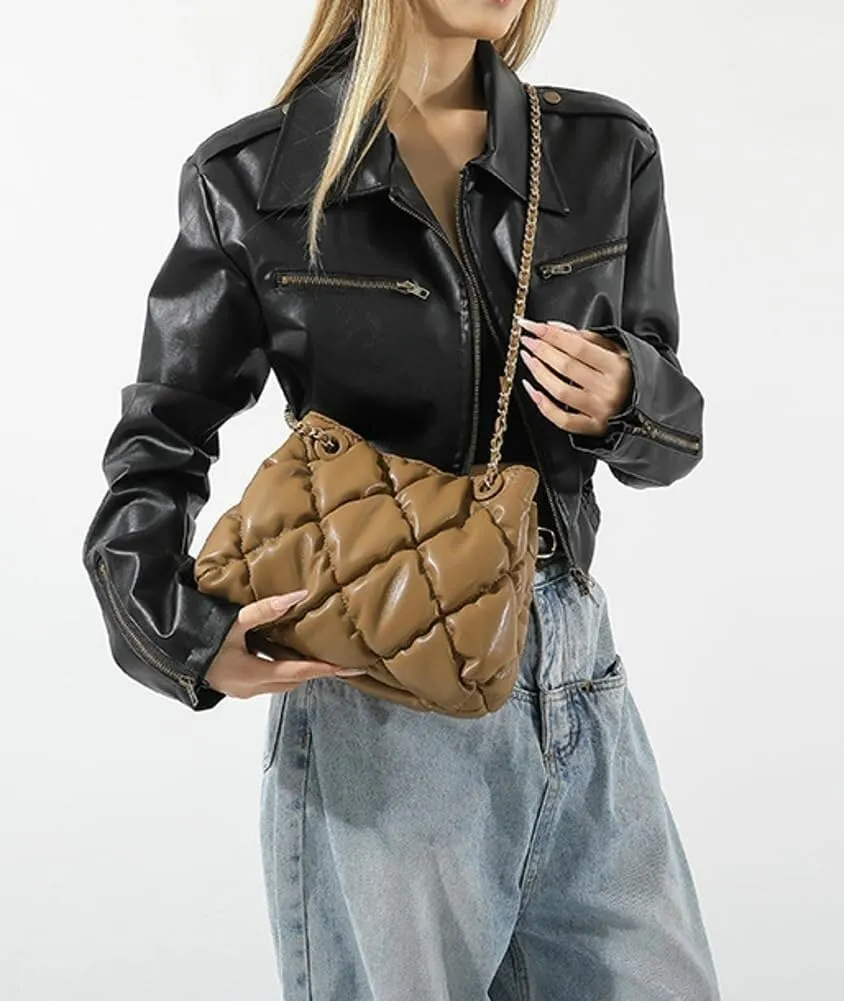 Women's Quilted Vegan Leather Shoulder Crossbody Bag Y2K Diamond Hobo Large Totes Handbag Fashion Purse Top Handle Satchel