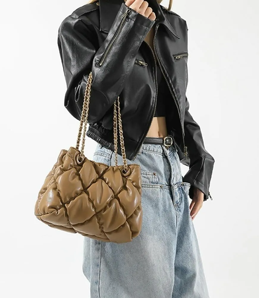 Women's Quilted Vegan Leather Shoulder Crossbody Bag Y2K Diamond Hobo Large Totes Handbag Fashion Purse Top Handle Satchel