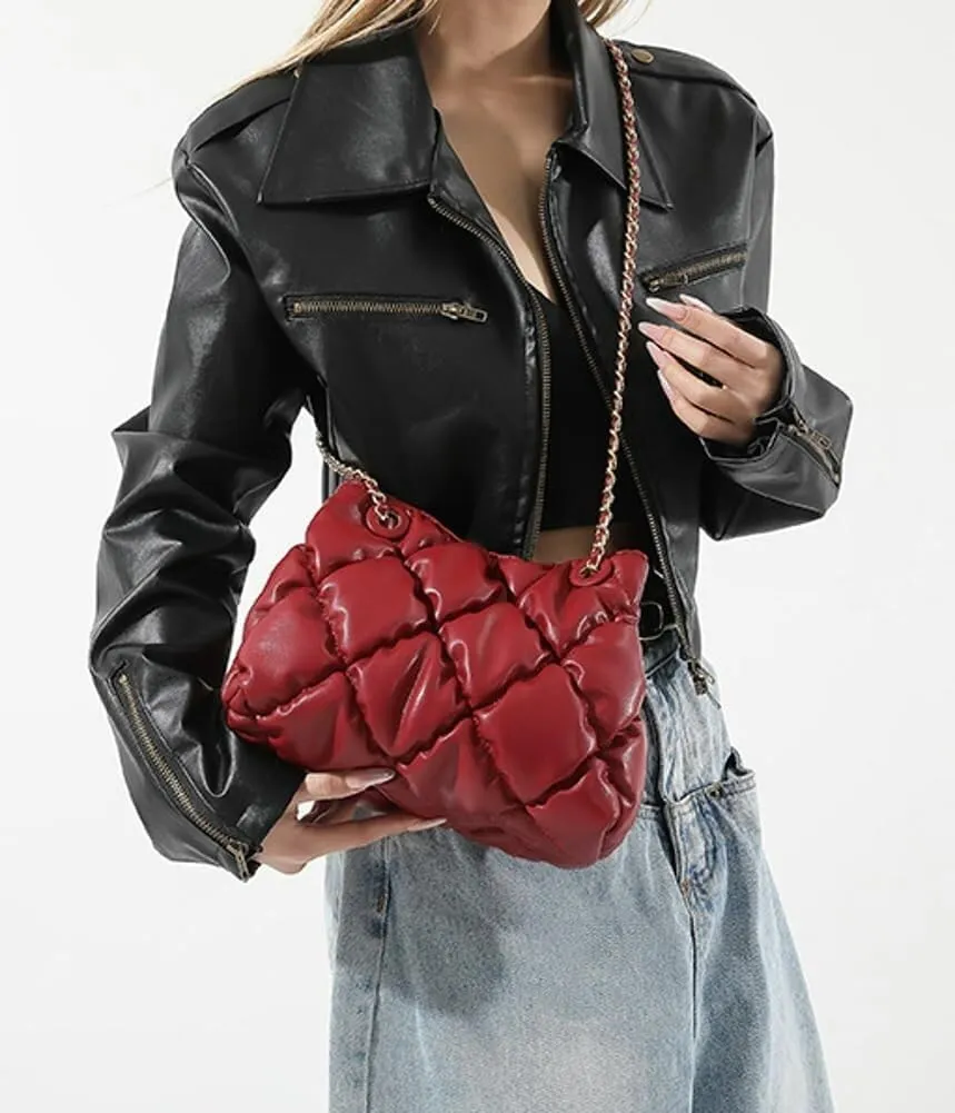 Women's Quilted Vegan Leather Shoulder Crossbody Bag Y2K Diamond Hobo Large Totes Handbag Fashion Purse Top Handle Satchel