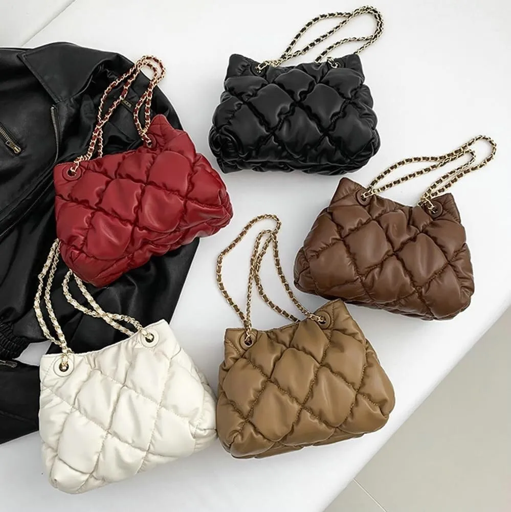Women's Quilted Vegan Leather Shoulder Crossbody Bag Y2K Diamond Hobo Large Totes Handbag Fashion Purse Top Handle Satchel