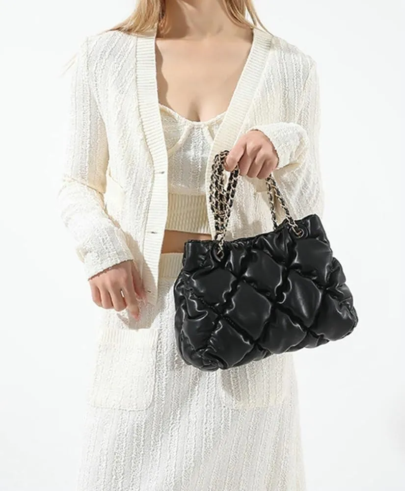 Women's Quilted Vegan Leather Shoulder Crossbody Bag Y2K Diamond Hobo Large Totes Handbag Fashion Purse Top Handle Satchel
