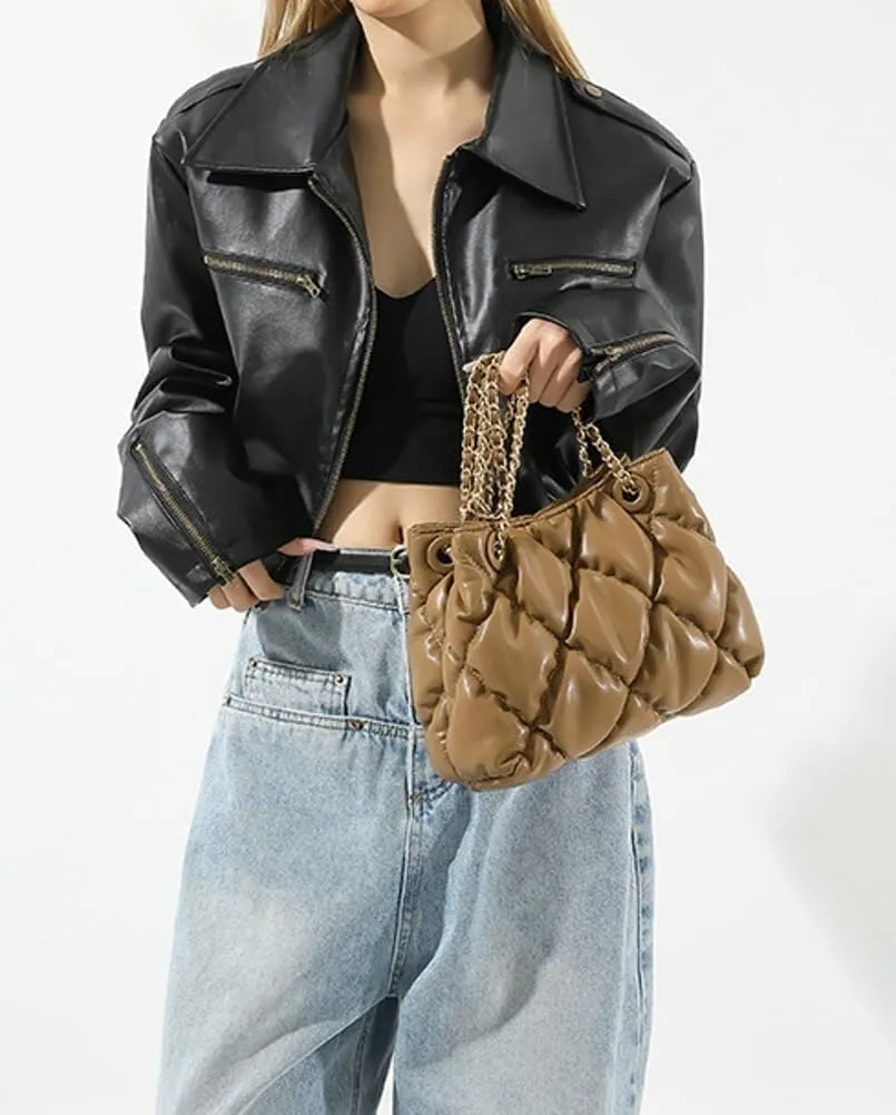 Women's Quilted Vegan Leather Shoulder Crossbody Bag Y2K Diamond Hobo Large Totes Handbag Fashion Purse Top Handle Satchel