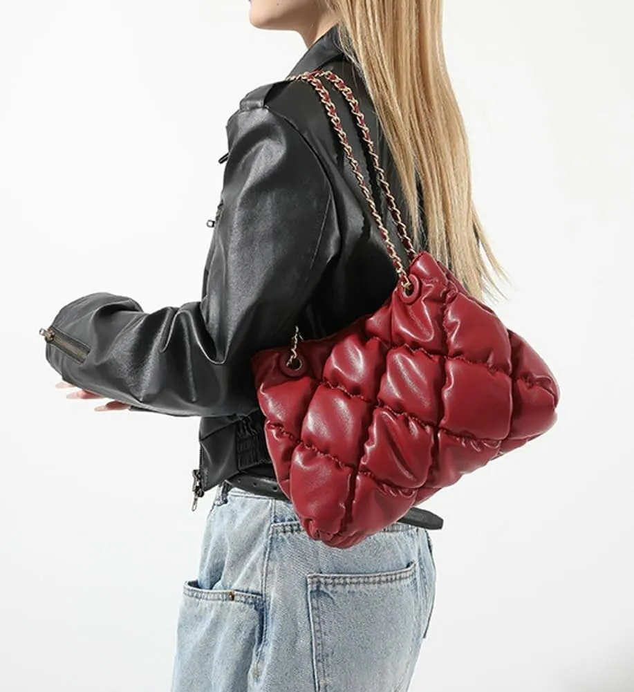 Women's Quilted Vegan Leather Shoulder Crossbody Bag Y2K Diamond Hobo Large Totes Handbag Fashion Purse Top Handle Satchel
