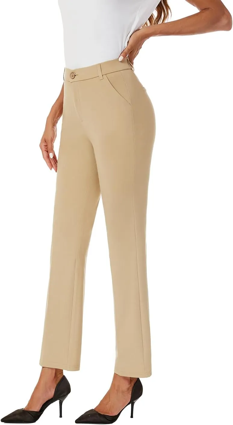 Women's Straight Leg Dress Work Ankle Pants Business Office Casual Slacks with Pockets