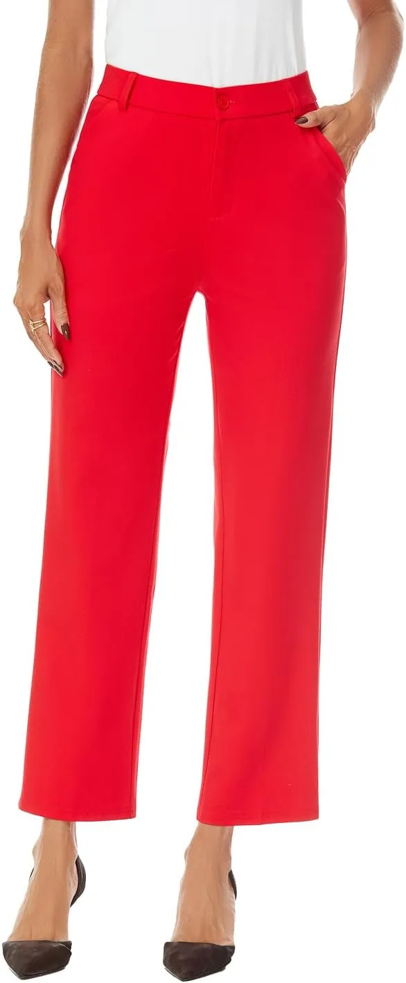 Women's Straight Leg Dress Work Ankle Pants Business Office Casual Slacks with Pockets