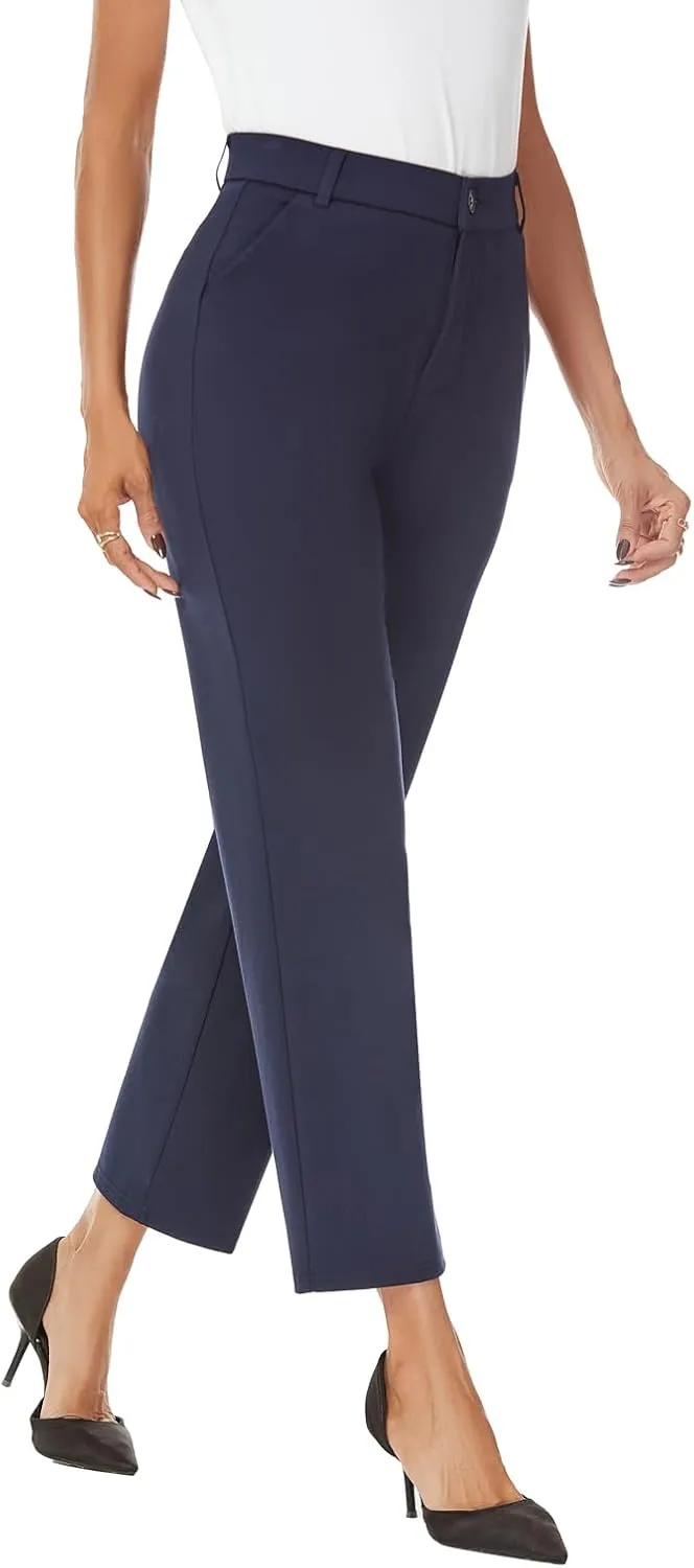 Women's Straight Leg Dress Work Ankle Pants Business Office Casual Slacks with Pockets