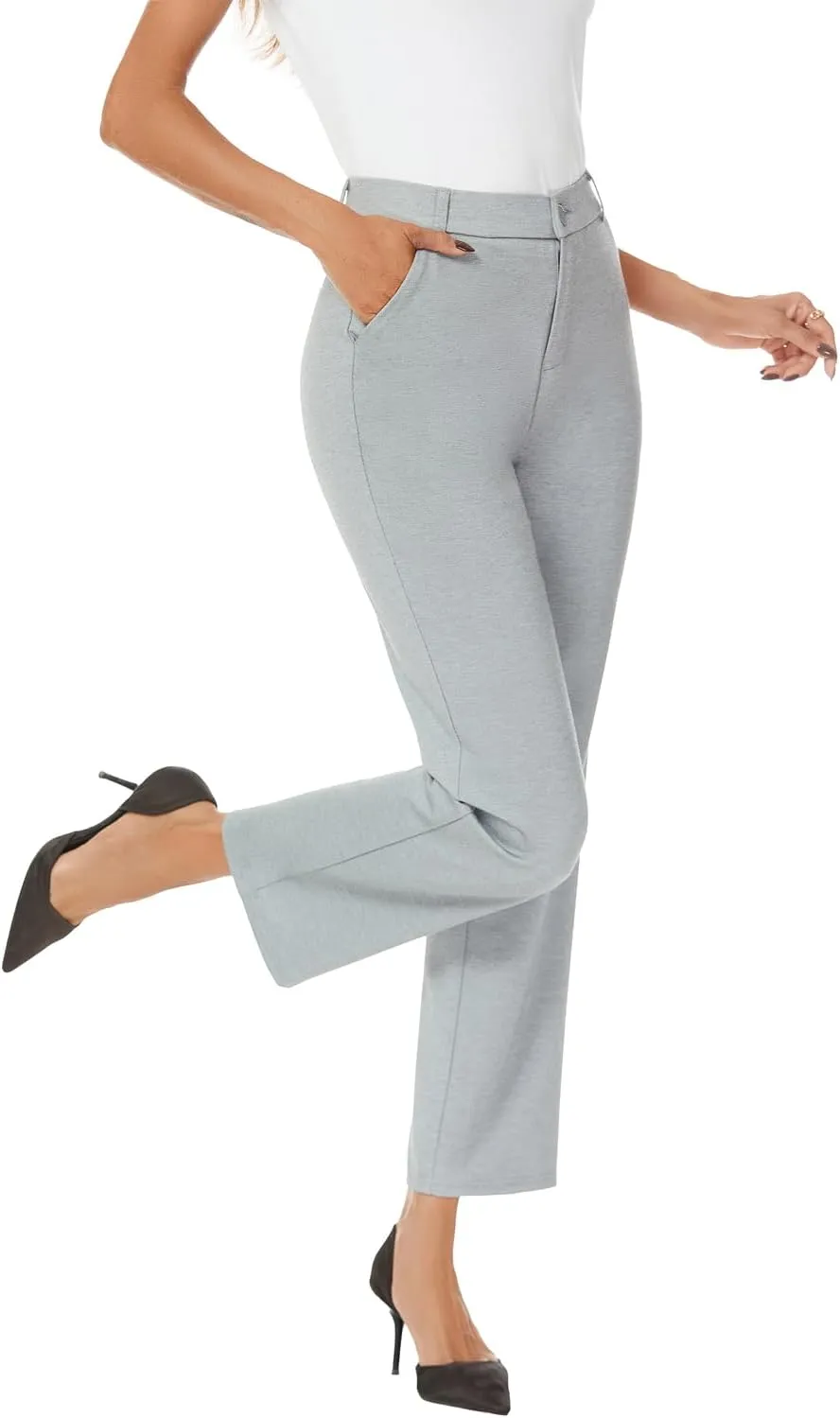 Women's Straight Leg Dress Work Ankle Pants Business Office Casual Slacks with Pockets