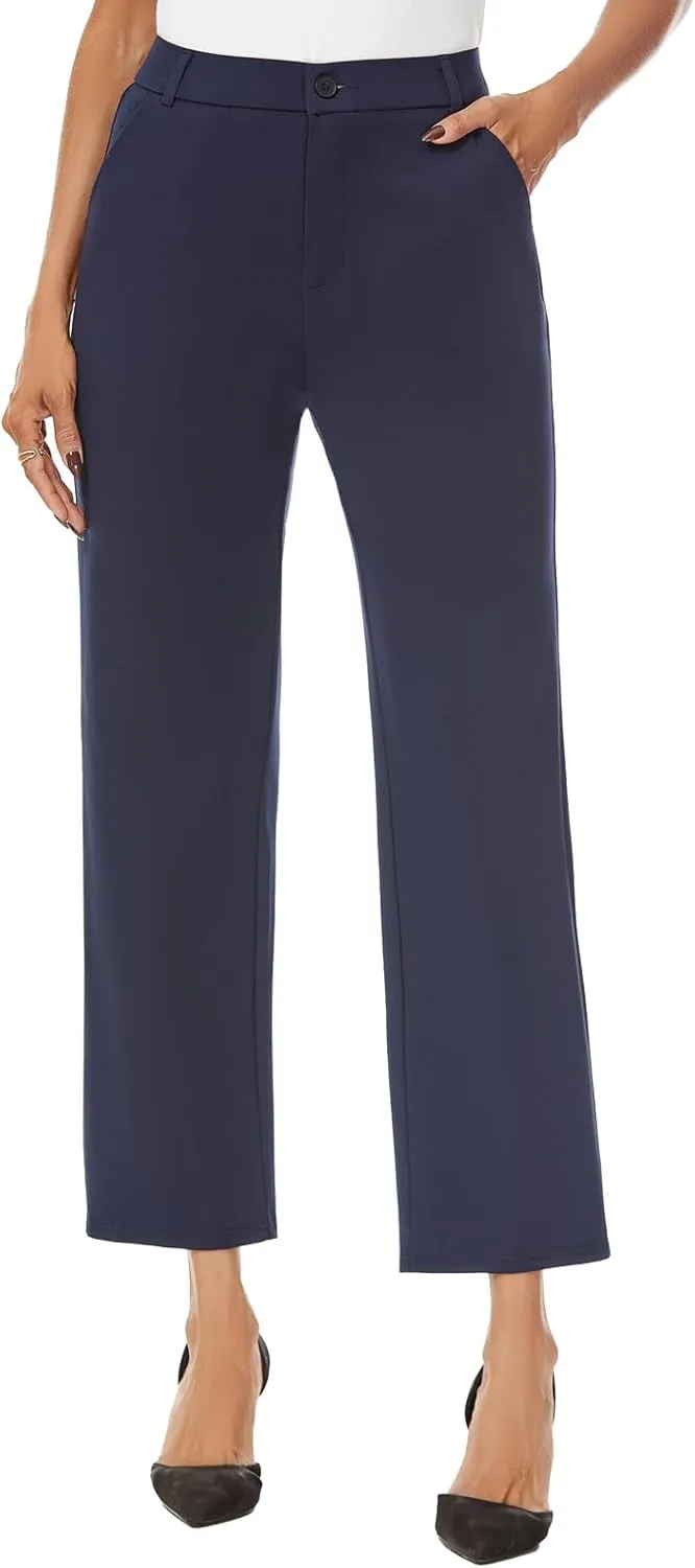 Women's Straight Leg Dress Work Ankle Pants Business Office Casual Slacks with Pockets