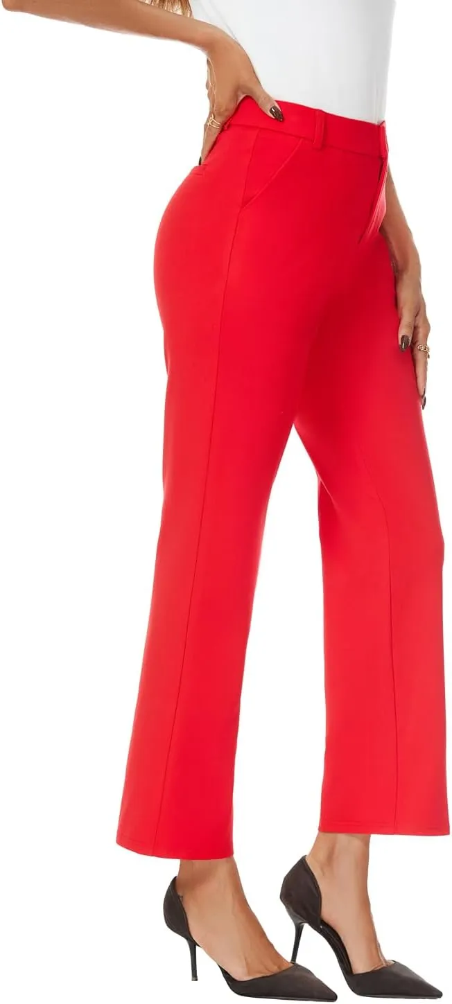 Women's Straight Leg Dress Work Ankle Pants Business Office Casual Slacks with Pockets