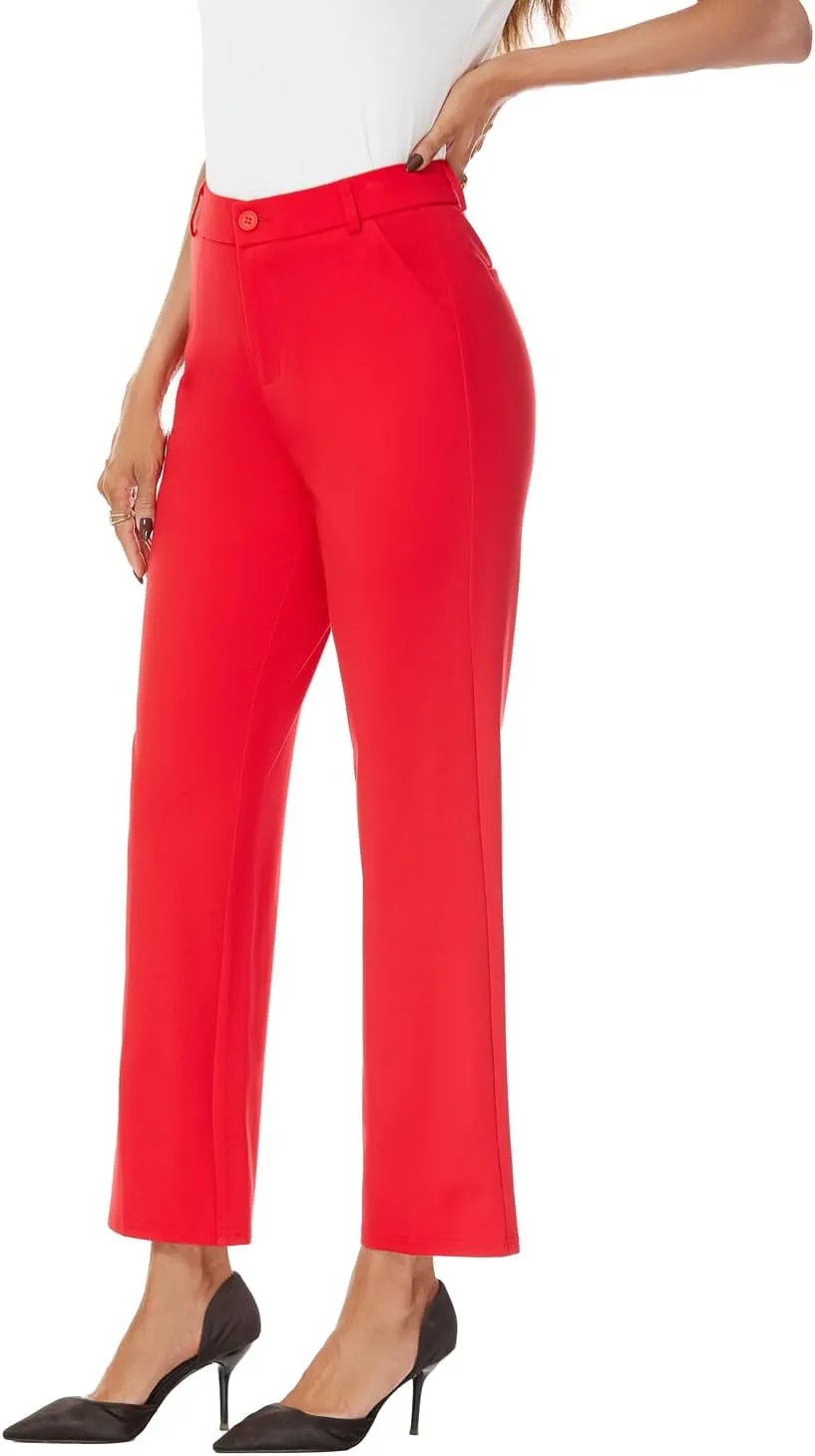 Women's Straight Leg Dress Work Ankle Pants Business Office Casual Slacks with Pockets