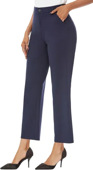 Women's Straight Leg Dress Work Ankle Pants Business Office Casual Slacks with Pockets