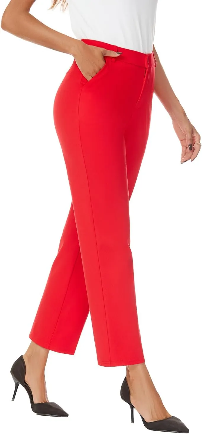 Women's Straight Leg Dress Work Ankle Pants Business Office Casual Slacks with Pockets