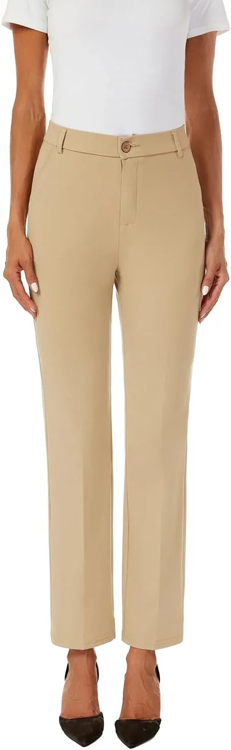 Women's Straight Leg Dress Work Ankle Pants Business Office Casual Slacks with Pockets