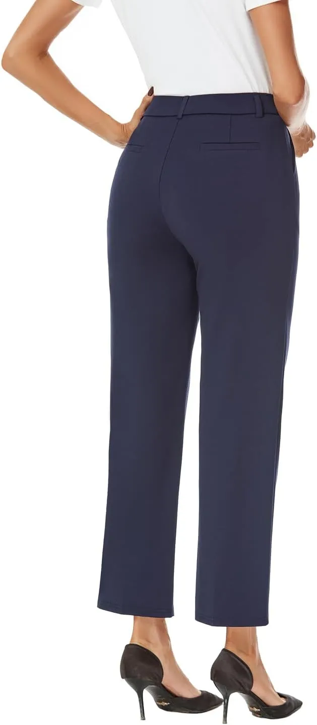 Women's Straight Leg Dress Work Ankle Pants Business Office Casual Slacks with Pockets