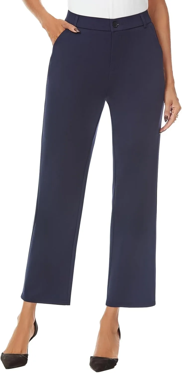 Women's Straight Leg Dress Work Ankle Pants Business Office Casual Slacks with Pockets