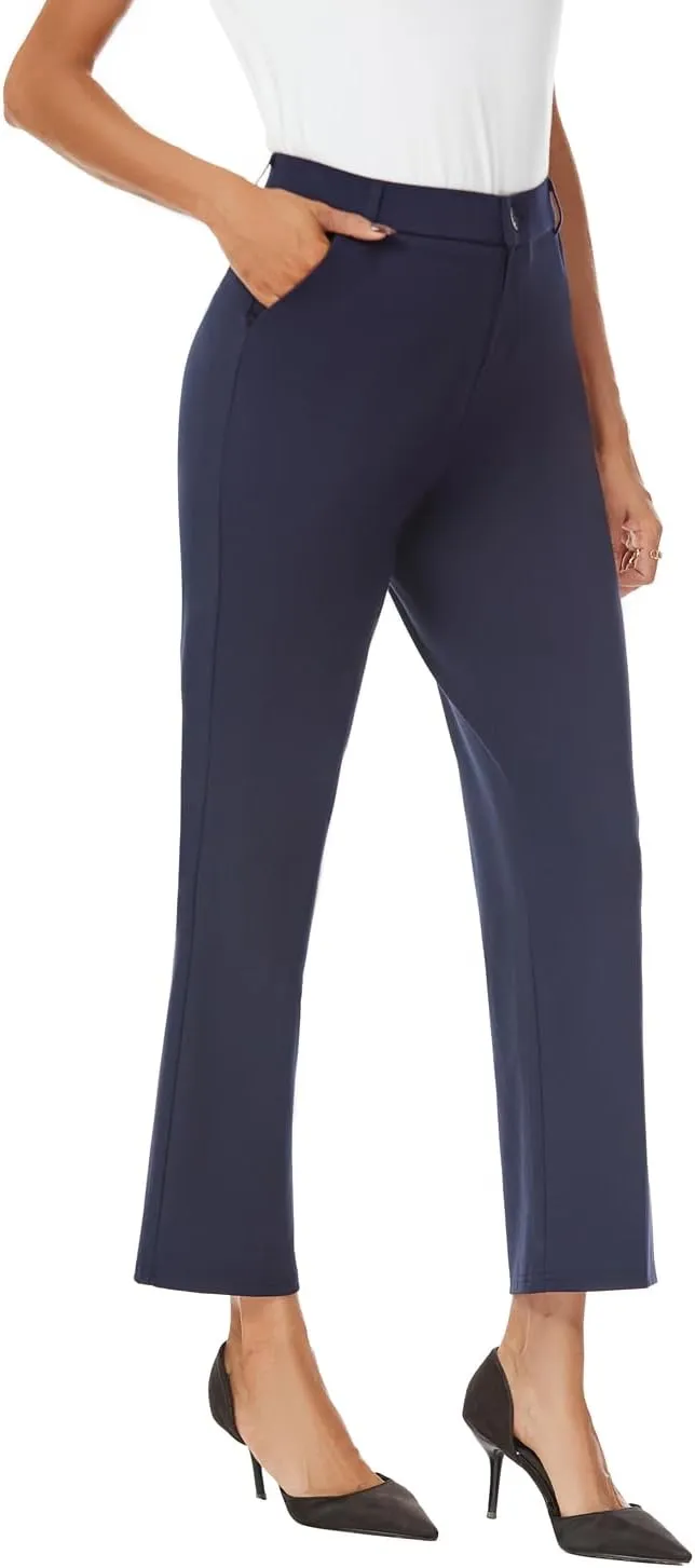 Women's Straight Leg Dress Work Ankle Pants Business Office Casual Slacks with Pockets