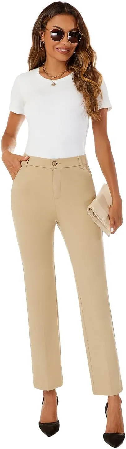 Women's Straight Leg Dress Work Ankle Pants Business Office Casual Slacks with Pockets