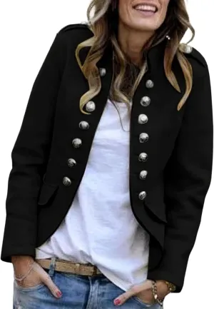 Women's Vintage Floral Print Button Open Front Blazers Casual Long-Sleeved Small high-Neck Work Suit Jacket