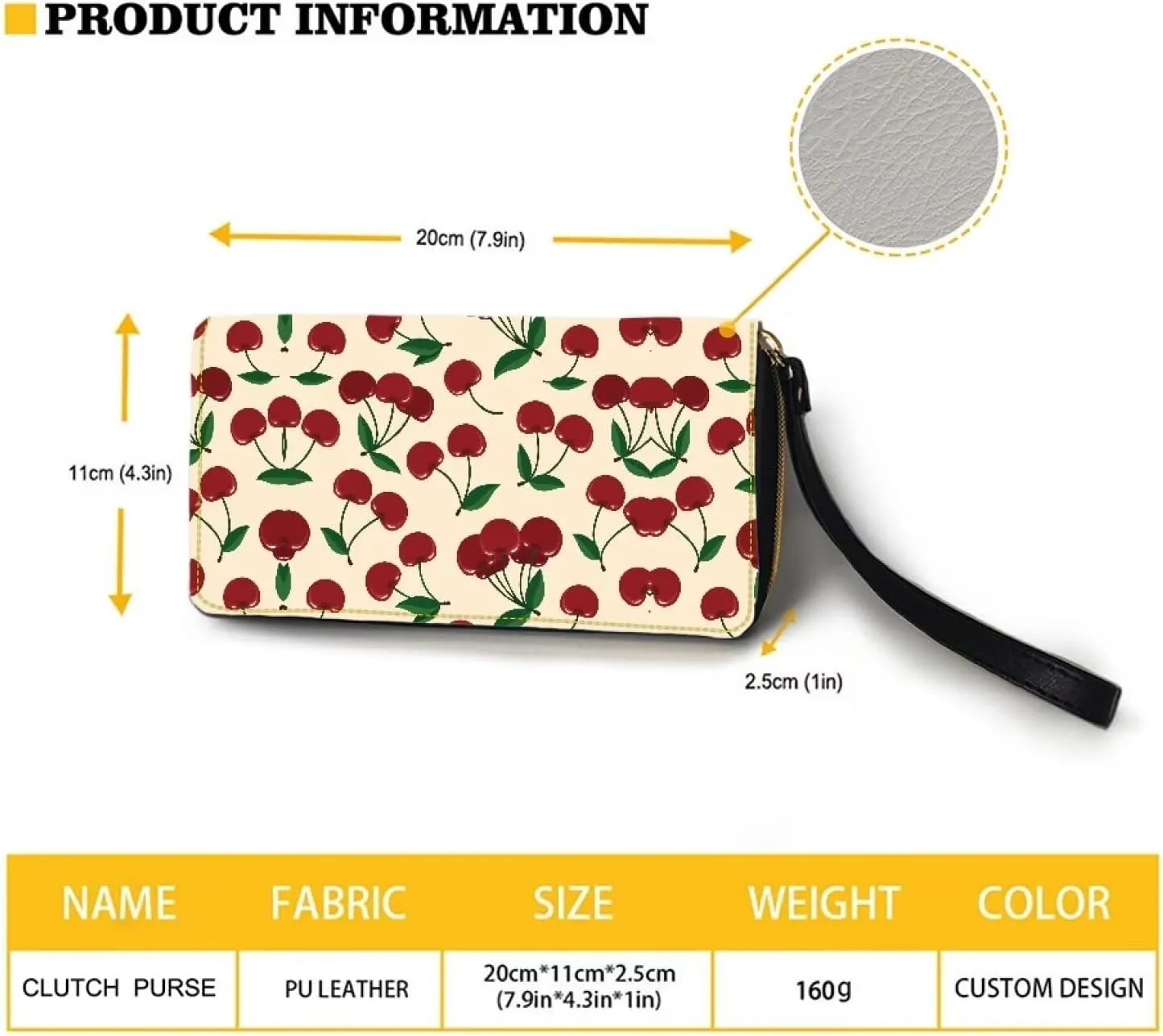 Women's Zip Around Wallet Wristlet PU Leather Waterproof Durable Clutch Wallet with Vintage Cherry Print Large Capacity Credit Card Holder Travel Business Dating Coin,Cash Pocket