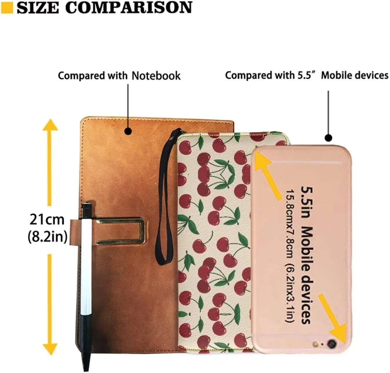 Women's Zip Around Wallet Wristlet PU Leather Waterproof Durable Clutch Wallet with Vintage Cherry Print Large Capacity Credit Card Holder Travel Business Dating Coin,Cash Pocket
