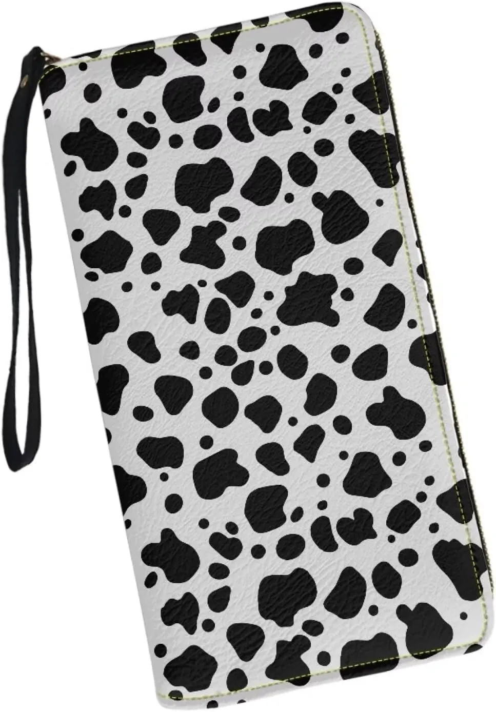 Women's Zip Long Wallet Wristlet Card Holder Organizer Large Capacity Waterproof Ladies Clutch Purse Black and White Cow Spot Pattern Convenient Stylish Travel,Shopping,Dating Coin Pocket