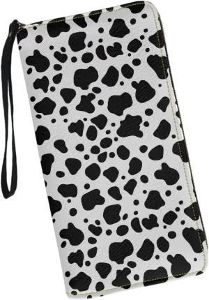 Women's Zip Long Wallet Wristlet Card Holder Organizer Large Capacity Waterproof Ladies Clutch Purse Black and White Cow Spot Pattern Convenient Stylish Travel,Shopping,Dating Coin Pocket