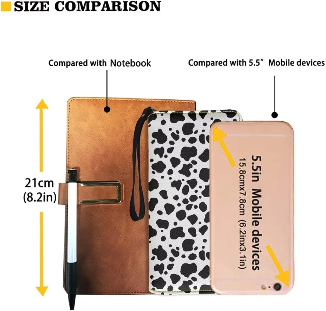 Women's Zip Long Wallet Wristlet Card Holder Organizer Large Capacity Waterproof Ladies Clutch Purse Black and White Cow Spot Pattern Convenient Stylish Travel,Shopping,Dating Coin Pocket