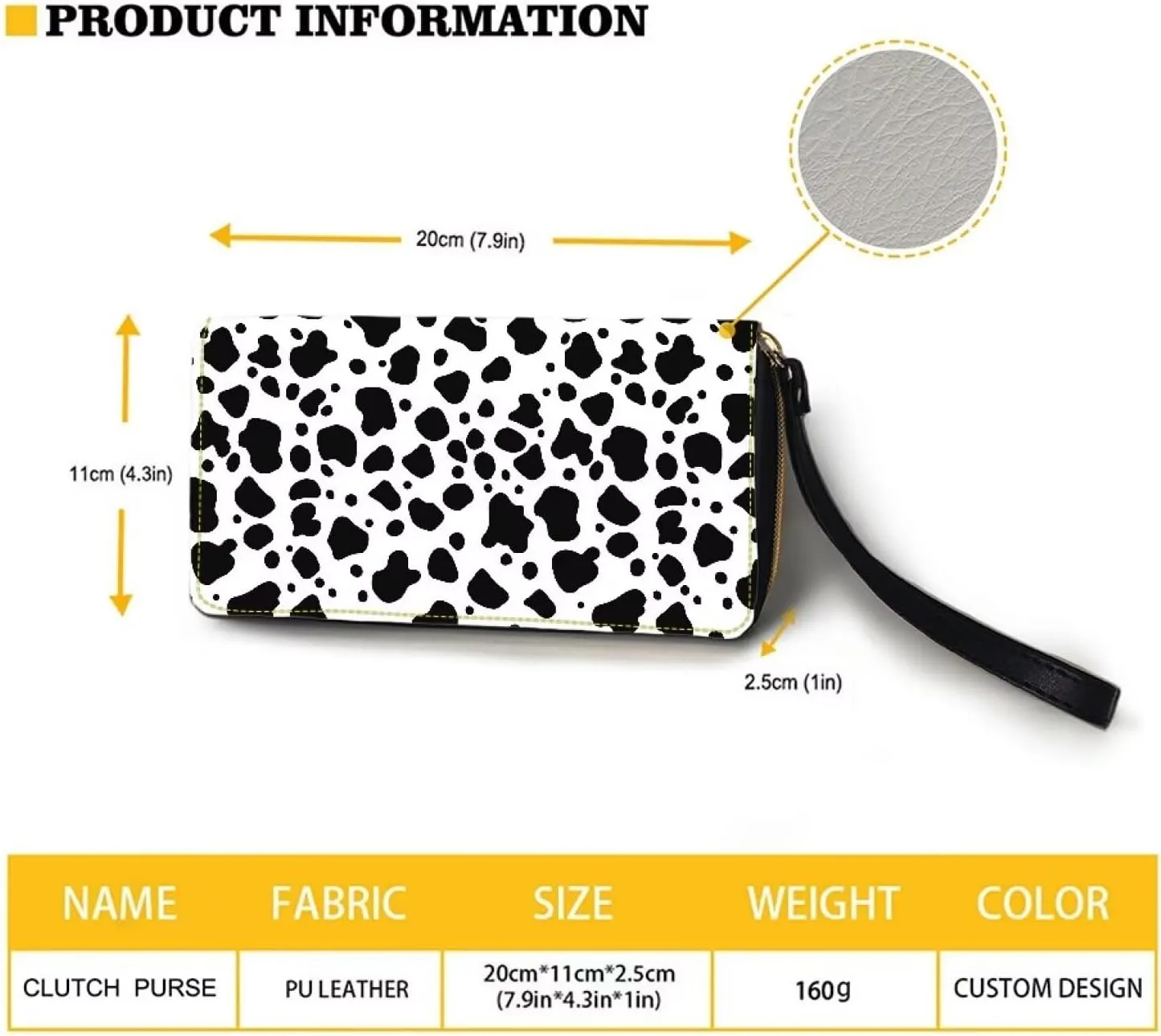 Women's Zip Long Wallet Wristlet Card Holder Organizer Large Capacity Waterproof Ladies Clutch Purse Black and White Cow Spot Pattern Convenient Stylish Travel,Shopping,Dating Coin Pocket