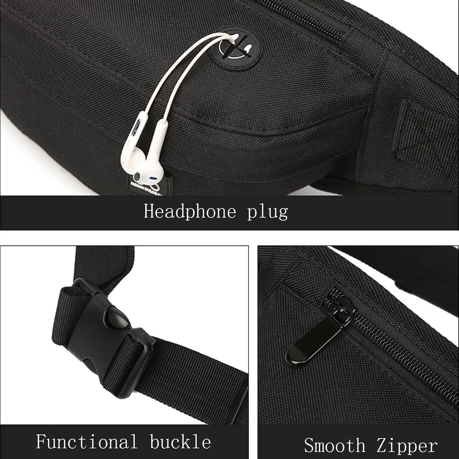 Wool Messenger Bags for Men Black Bag Waist Bag For Men Dog Walking Lightweight Fanny Pack For Women (Black, One Size)
