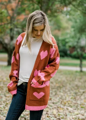 X On My Heart Rust and Pink Cardigan