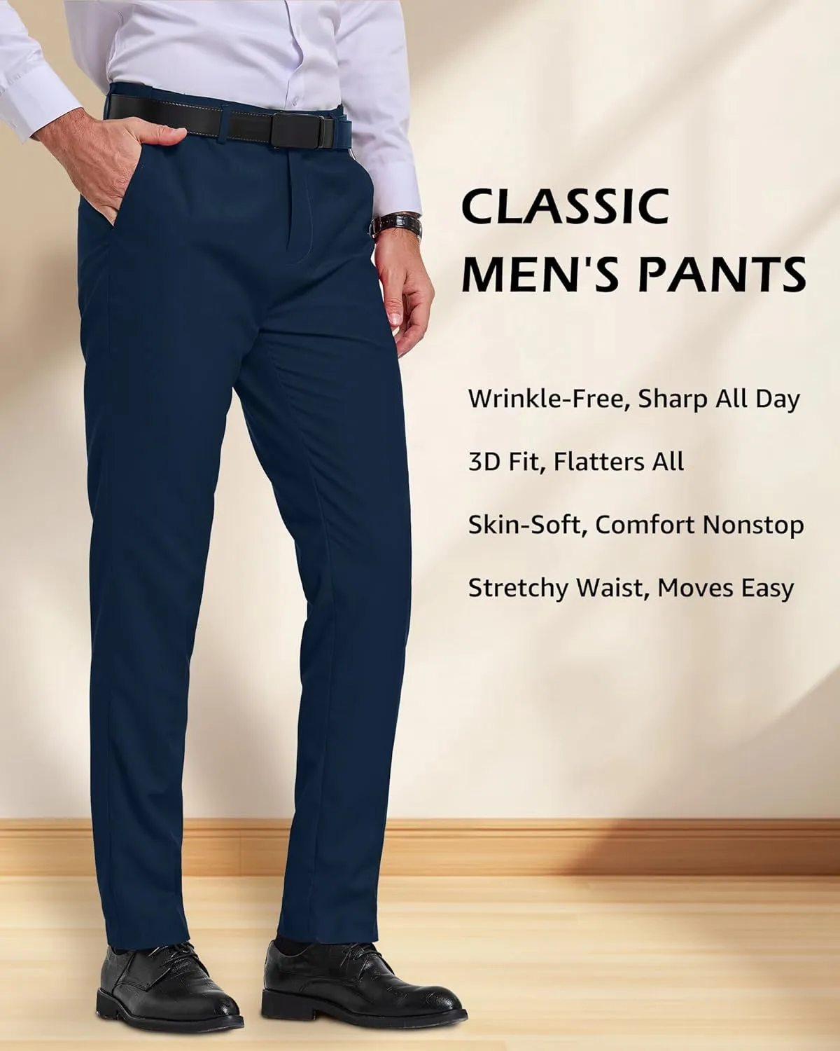 YND Men's Business Suit Pants Slim Fit Flex Flat Front Pant