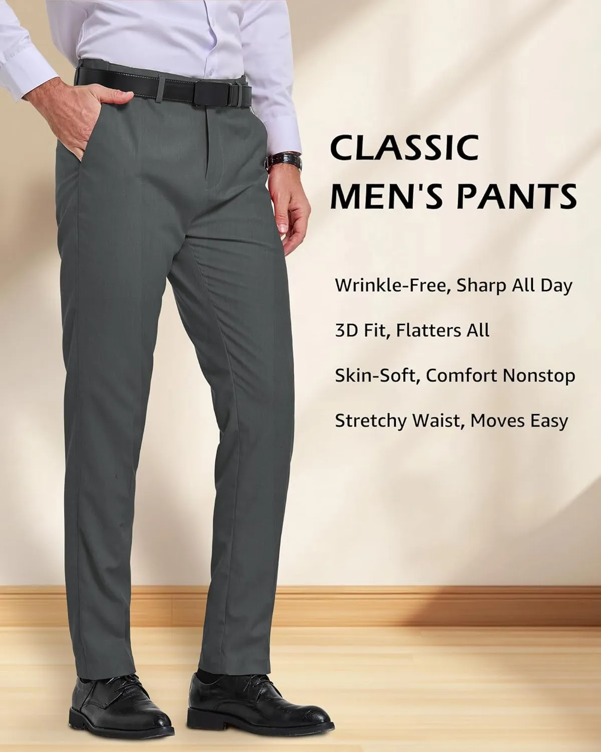 YND Men's Business Suit Pants Slim Fit Flex Flat Front Pant