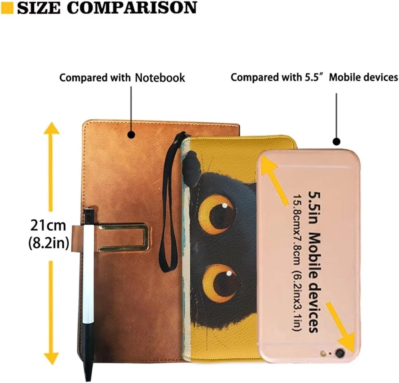 Zipper Wristlet Wallet with Cute Big Eyes Black Cat Pattern PU Leather Zip Around Long Clutch Purse Phone Holder Card Holder Organizer Large Capacity Coin Pocket for Shopping,Dating,Travel