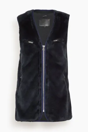 Zippered Faux Fur Vest in Midnight
