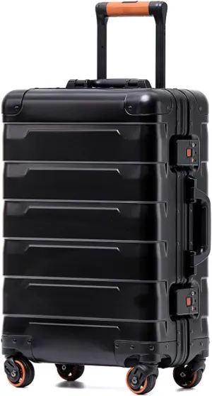 ZMY All Aluminum Carry On Luggage with Spinner Wheels Zipperless Luggage Hard Shell Suitcases (Black, 20 inches)