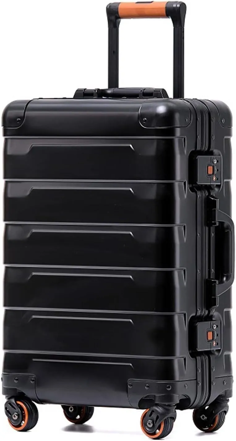 ZMY All Aluminum Carry On Luggage with Spinner Wheels Zipperless Luggage Hard Shell Suitcases (Black, 20 inches)