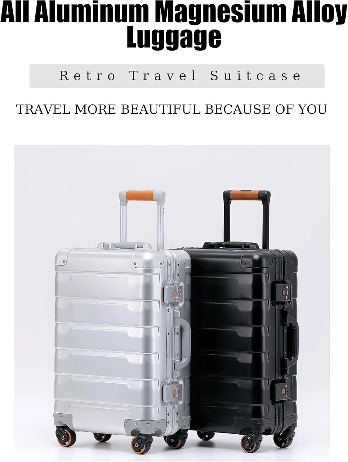 ZMY All Aluminum Carry On Luggage with Spinner Wheels Zipperless Luggage Hard Shell Suitcases (Silvery, 20 inches)