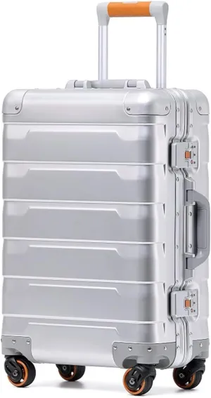 ZMY All Aluminum Carry On Luggage with Spinner Wheels Zipperless Luggage Hard Shell Suitcases (Silvery, 20 inches)