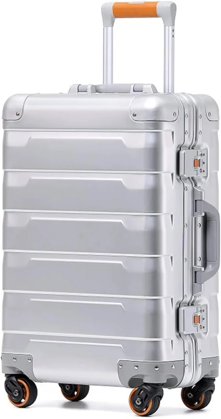 ZMY All Aluminum Carry On Luggage with Spinner Wheels Zipperless Luggage Hard Shell Suitcases (Silvery, 20 inches)