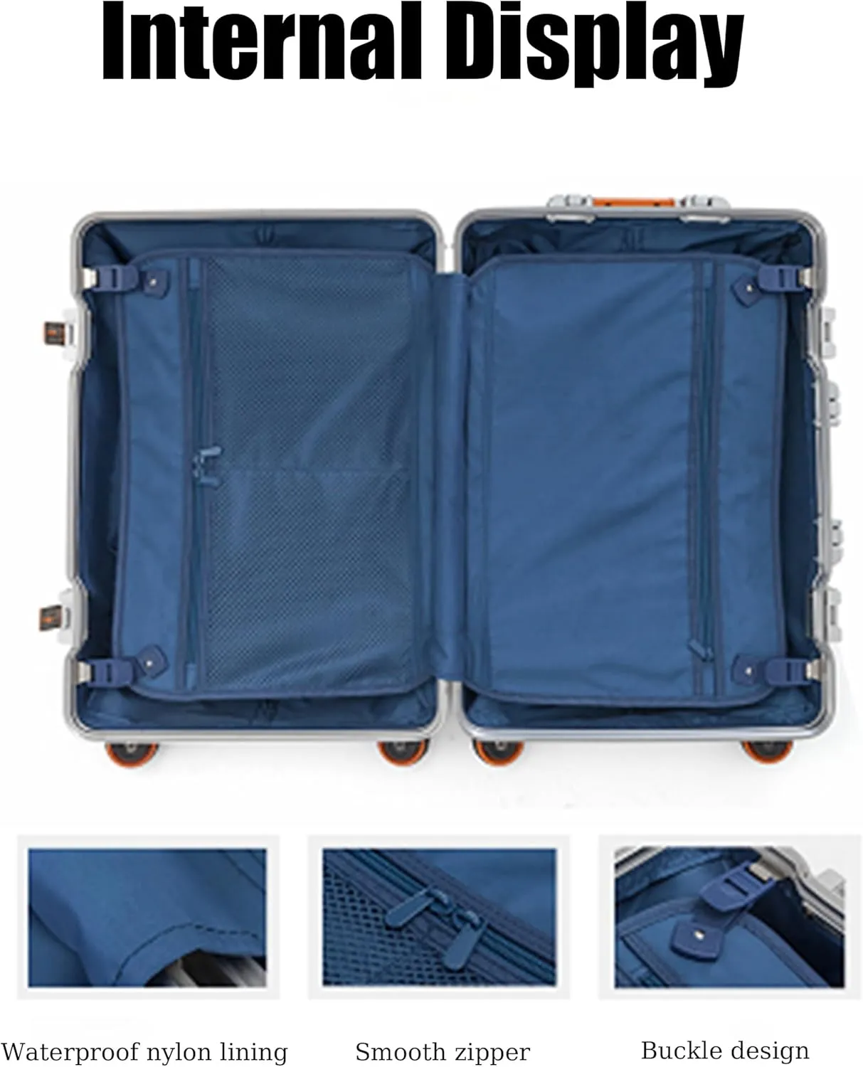 ZMY All Aluminum Carry On Luggage with Spinner Wheels Zipperless Luggage Hard Shell Suitcases (Silvery, 20 inches)